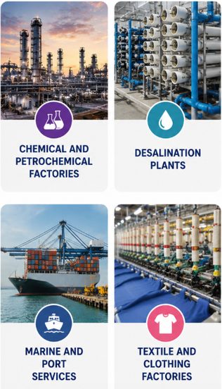 Chemical, Desalination, Marine industries